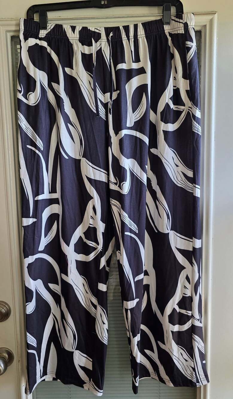 Wiholl Abstract Print Casual Fun Pants Black White Size 2XL